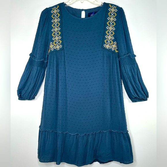 Blue Rain Dresses & Skirts - Francesca’s Blue Rain Swiss Dot Embroidered Detail Ruffle Hem Cottagecore Sz XS